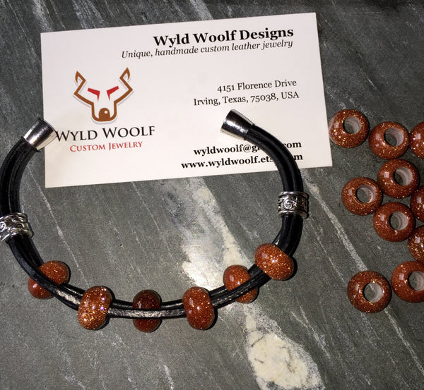 Corded leather bracelet, red Goldstone, semi precious gemstone beads, beautiful unique bracelet