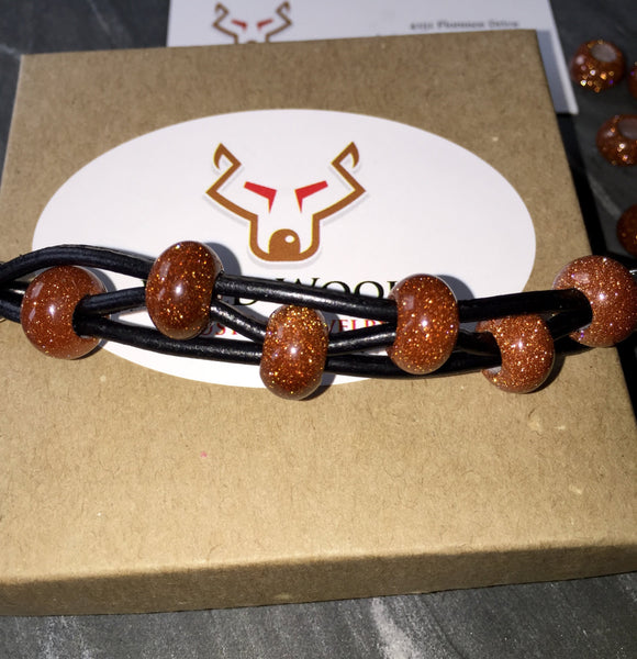 Corded leather bracelet, red Goldstone, semi precious gemstone beads, beautiful unique bracelet