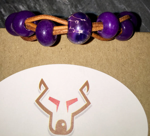 Purple haze Leather bracelet, beautiful chalcedony beads, marble center bead, unique leather bracelet, beautiful striking purple