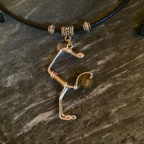 Yoga handstand pose, pendant on adjustable Shambala style leather cord necklace