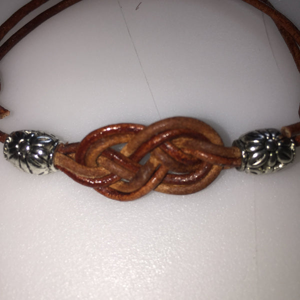 Leather bracelet, Sailors Knot infinity design two tone