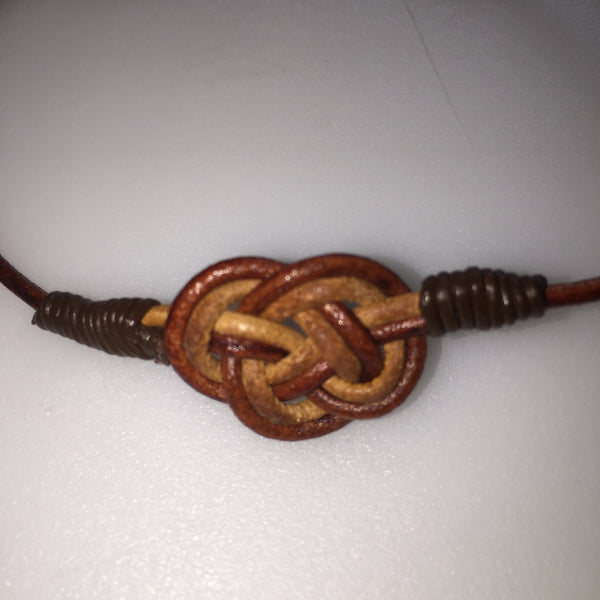 Leather cord bracelet, Celtic Double Coin knot - two tone leather