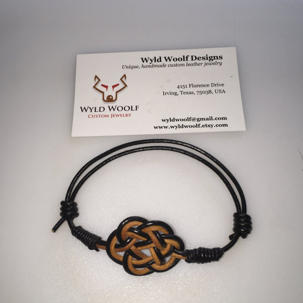 Leather cord bracelet, Celtic Cloud Knot, Triple tone leather