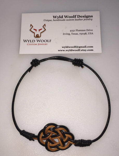 Leather cord bracelet, Celtic Cloud Knot, Triple tone leather