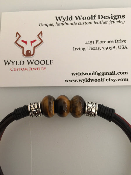 Tiger's Eye gemstone leather cord bracelet