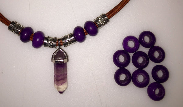 Brown leather choker, Amethyst necklace, purple Chalcedony, beaded necklace