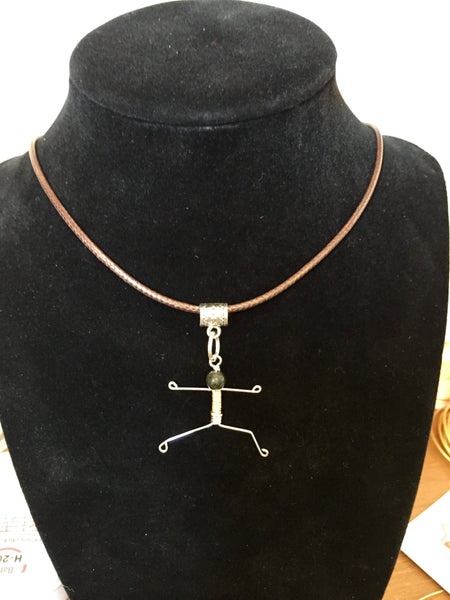 Small Yoga warrior II pose, pendant on brown waxed cord adjustable necklace