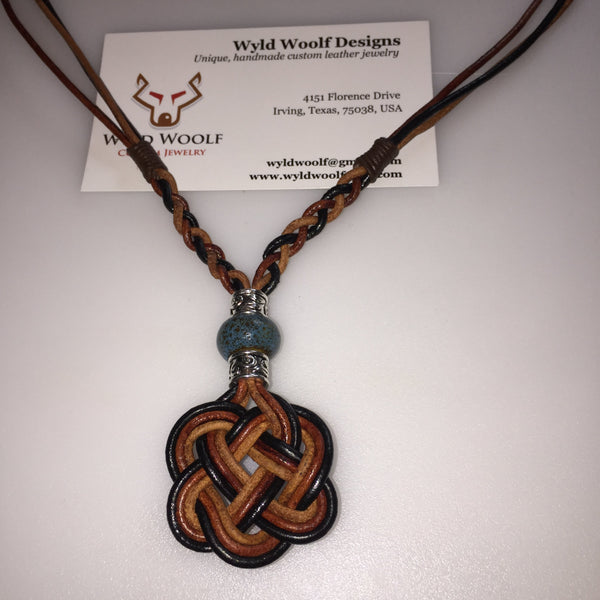 Triple Celtic Knot, Handmade Necklace, in 3 Color, Leather Cord