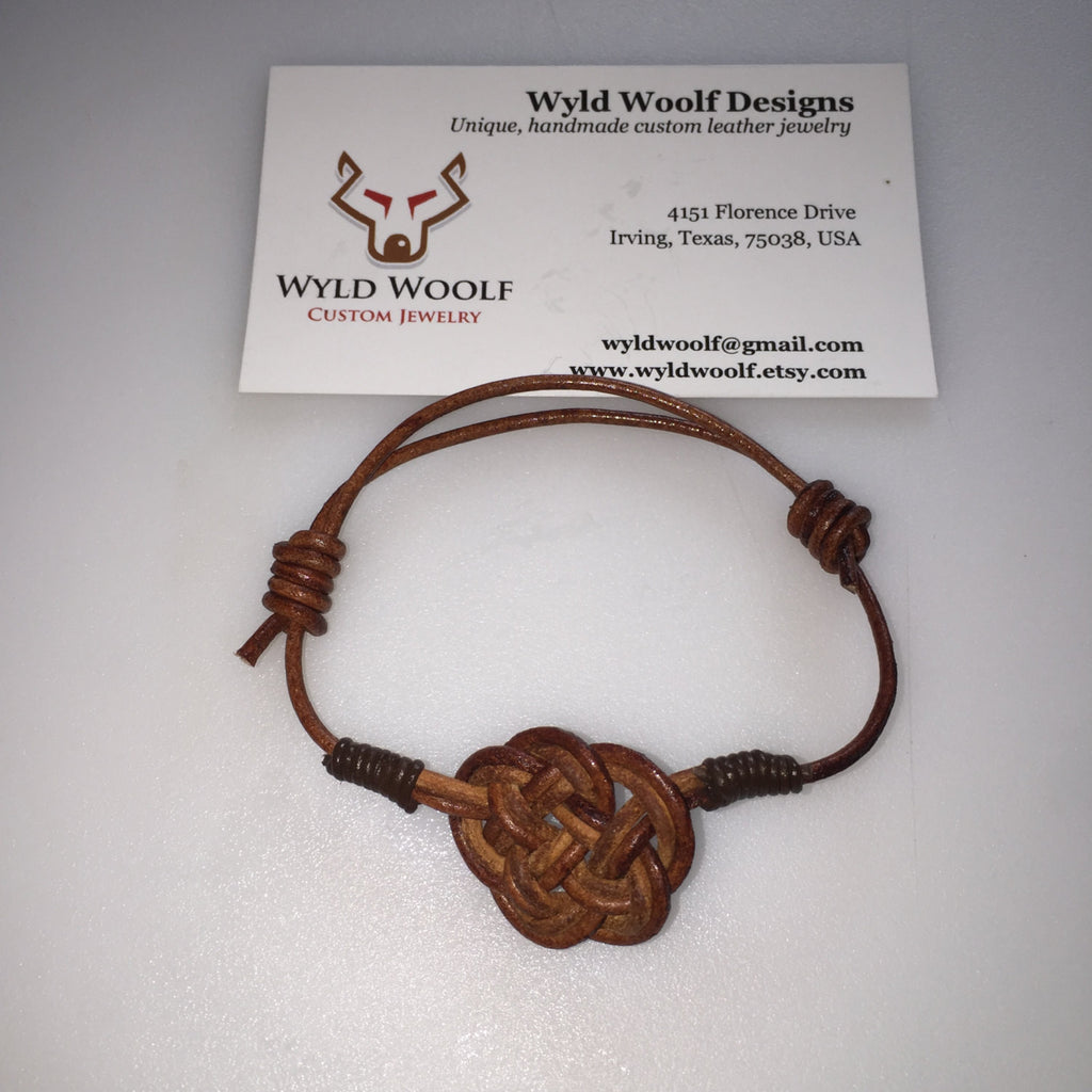 Celtic Cloud, knot bracelet, two tone, leather cord, hand tied – Wyld Woolf