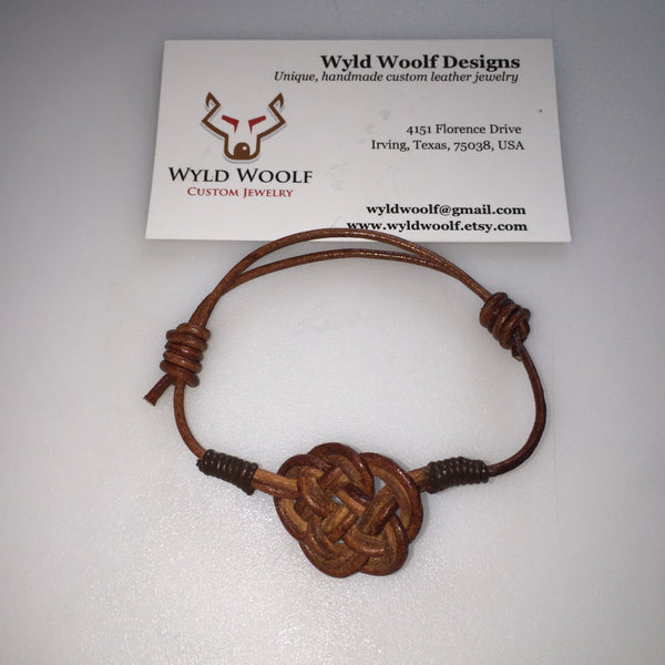 Celtic Cloud, knot bracelet, two tone, leather cord, hand tied