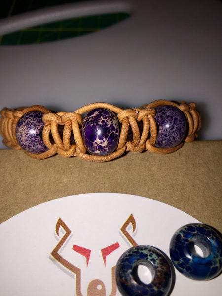 Leather knotted bracelet, purple Malachite beads, beautiful bracelet